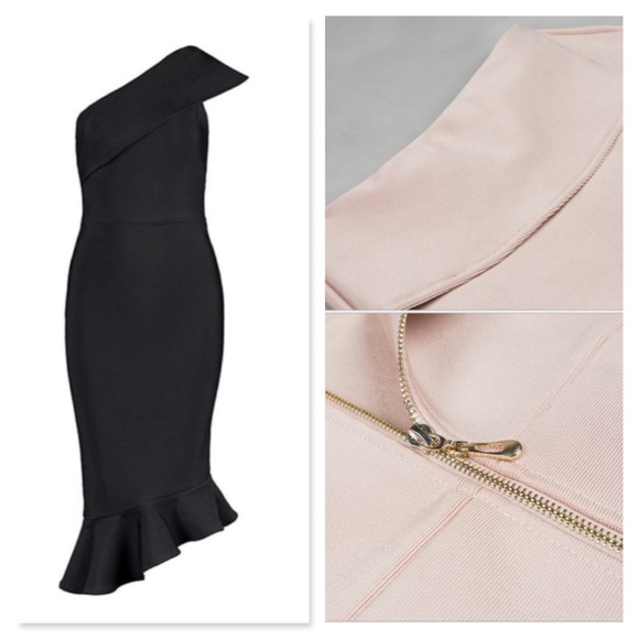 Bandage Asymmetrical Midi Dress in Black - Picture 3 of 16